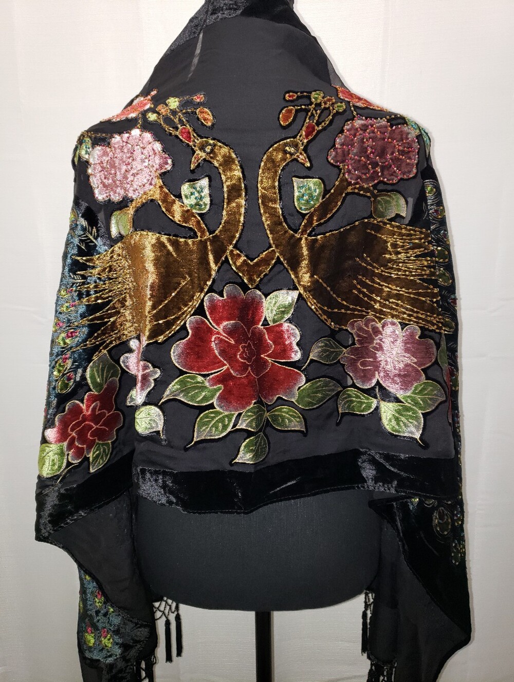 Embroidered Peacock Scarf/Shawl